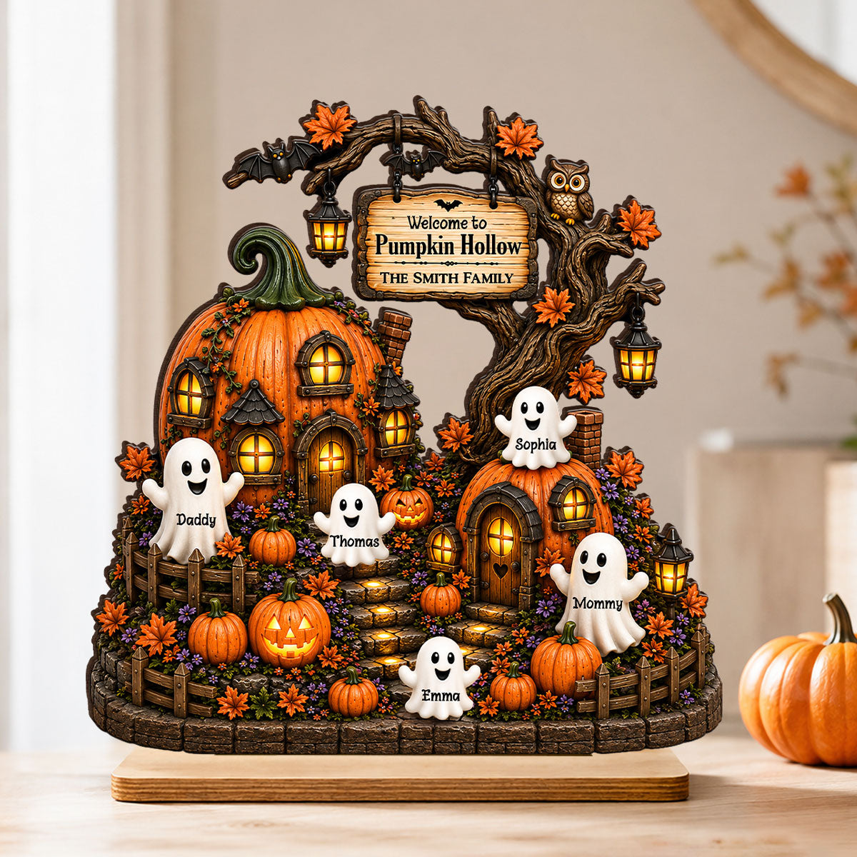 Pumpkin Hollow Family Halloween - Personalized 2-Layered Wooden Plaque - Halloween Decor Gift, Gift For Family