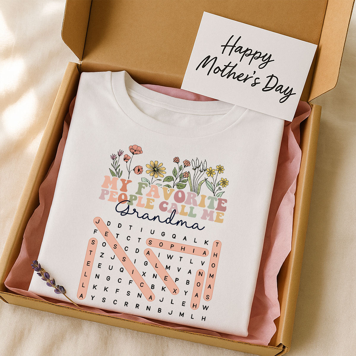 My Favorite People Call Me Grandma Floral Word Search Puzzle - Personalized Shirt - Mother's Day Gift For Grandma Mom