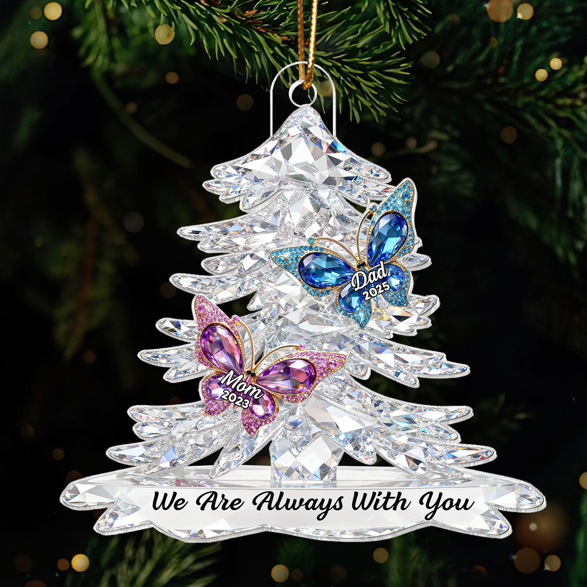 3D Effect Flat Christmas Tree Butterfly Memorial - Personalized Acrylic Ornament - Remembrance Gift, Sympathy Gift