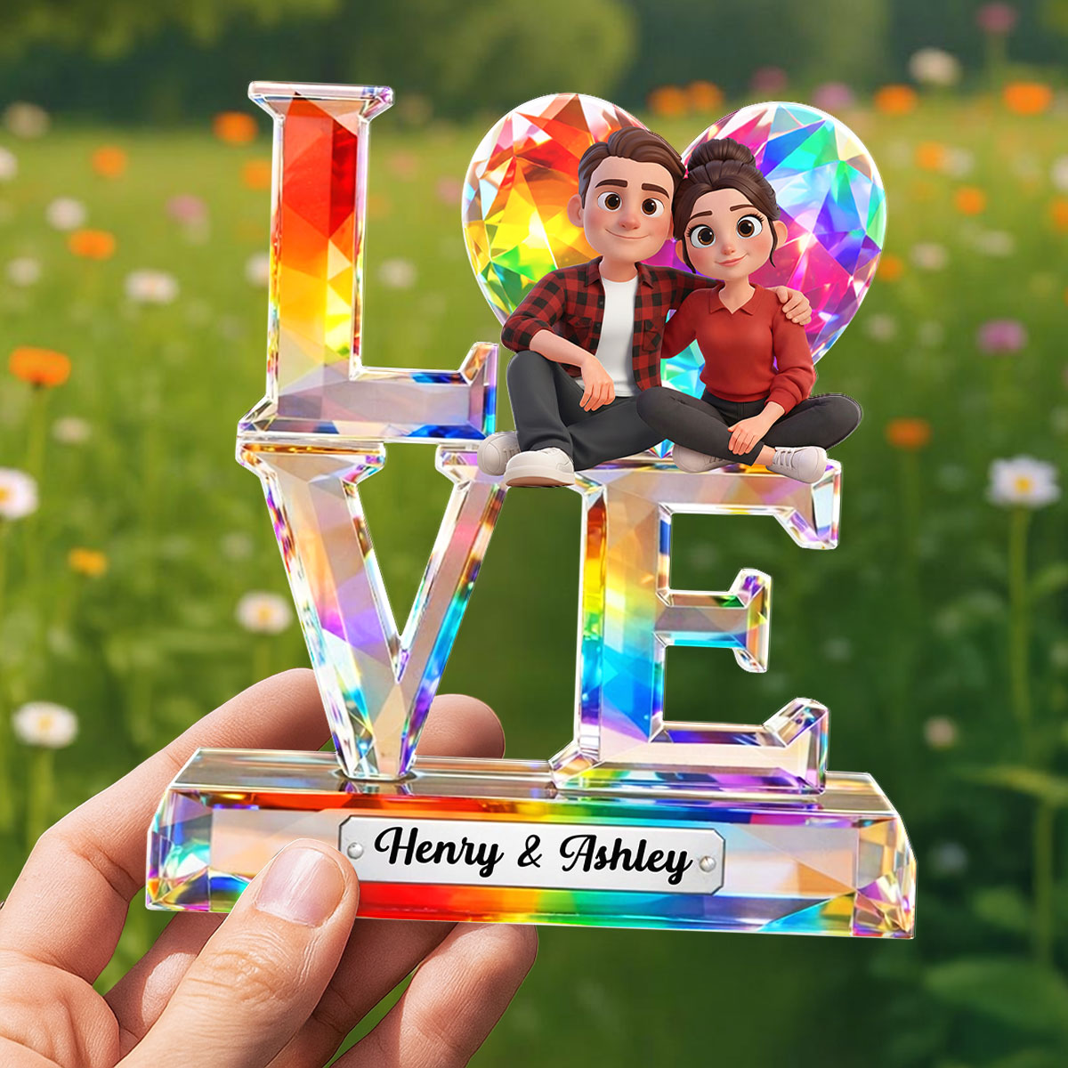 Love Couple Crystal Pattern - Personalized Acrylic Block Plaque - Anniversary, Valentine's Day Gift, Gift For Her, Gift For Him