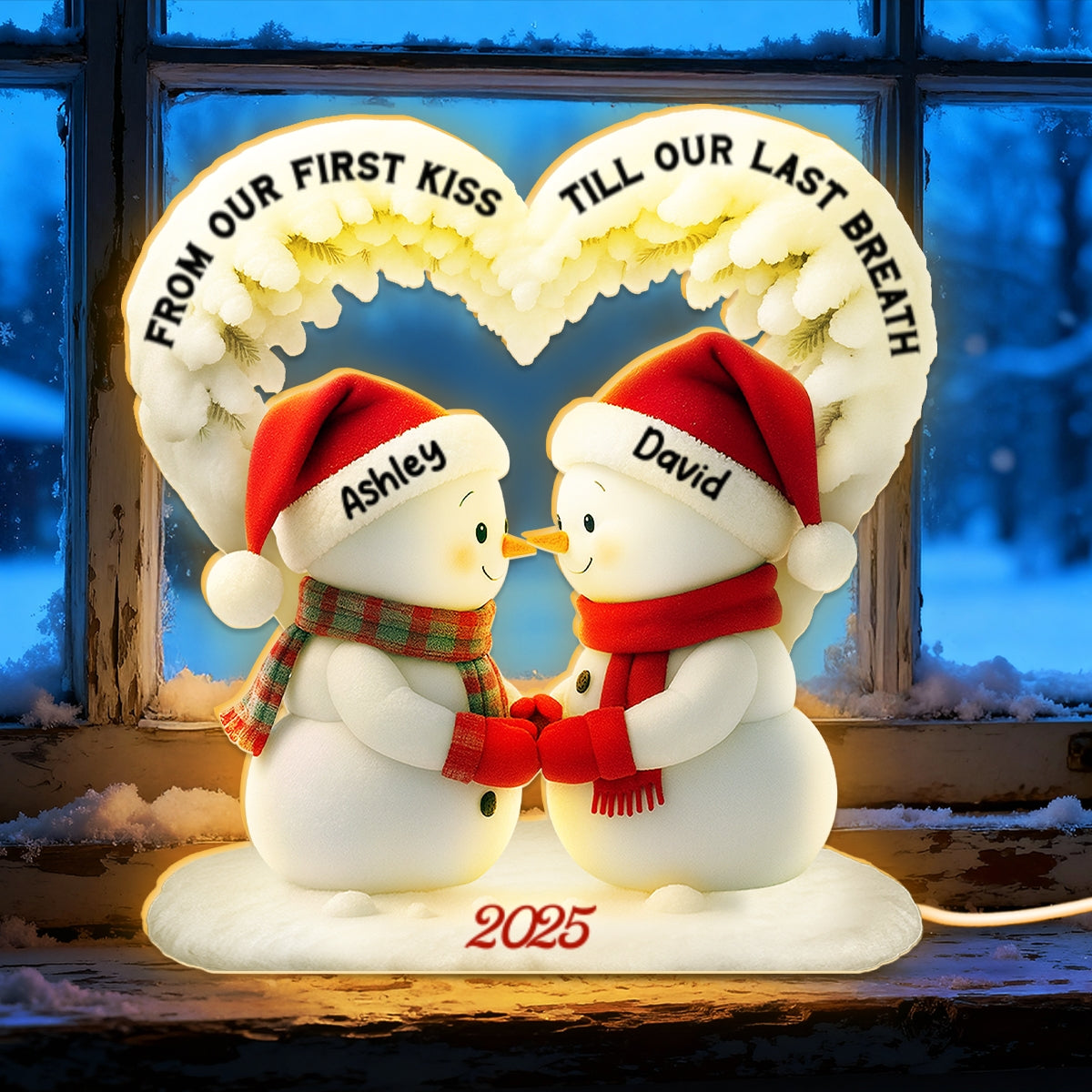 Snowmen Couple From Our First Kiss Till Our Last Breath - Personalized Light Box - Christmas Gift for Couples