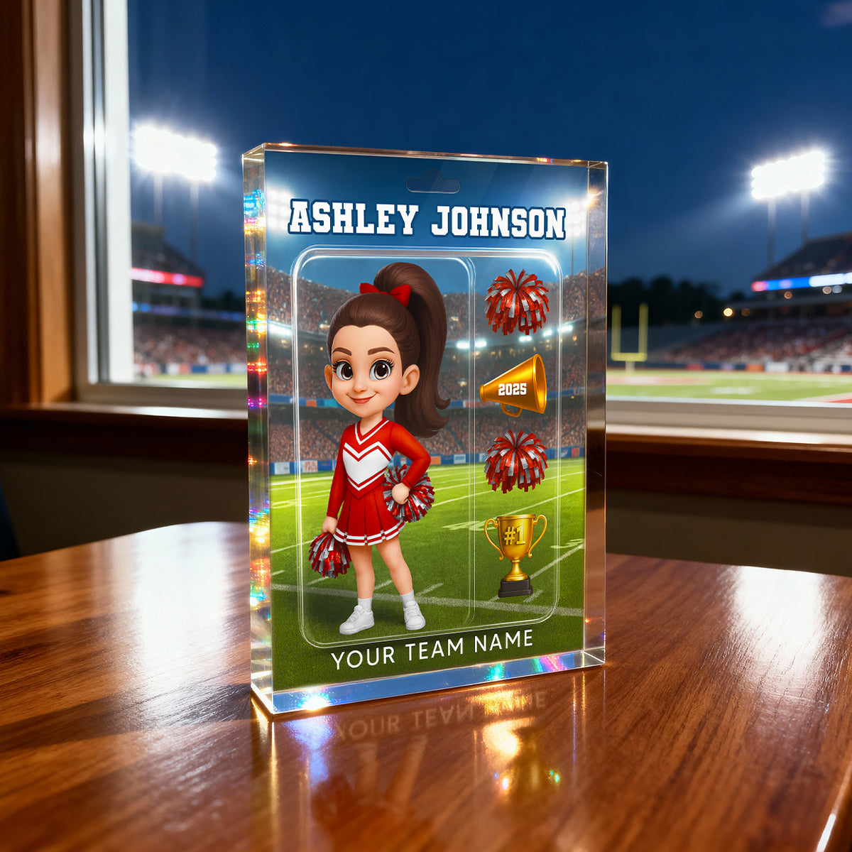 3D Effect Cheerleader Custom Figure Style - Personalized Acrylic Block Plaque - Christmas Gift For Cheerleaders, Granddaughter, Daughter