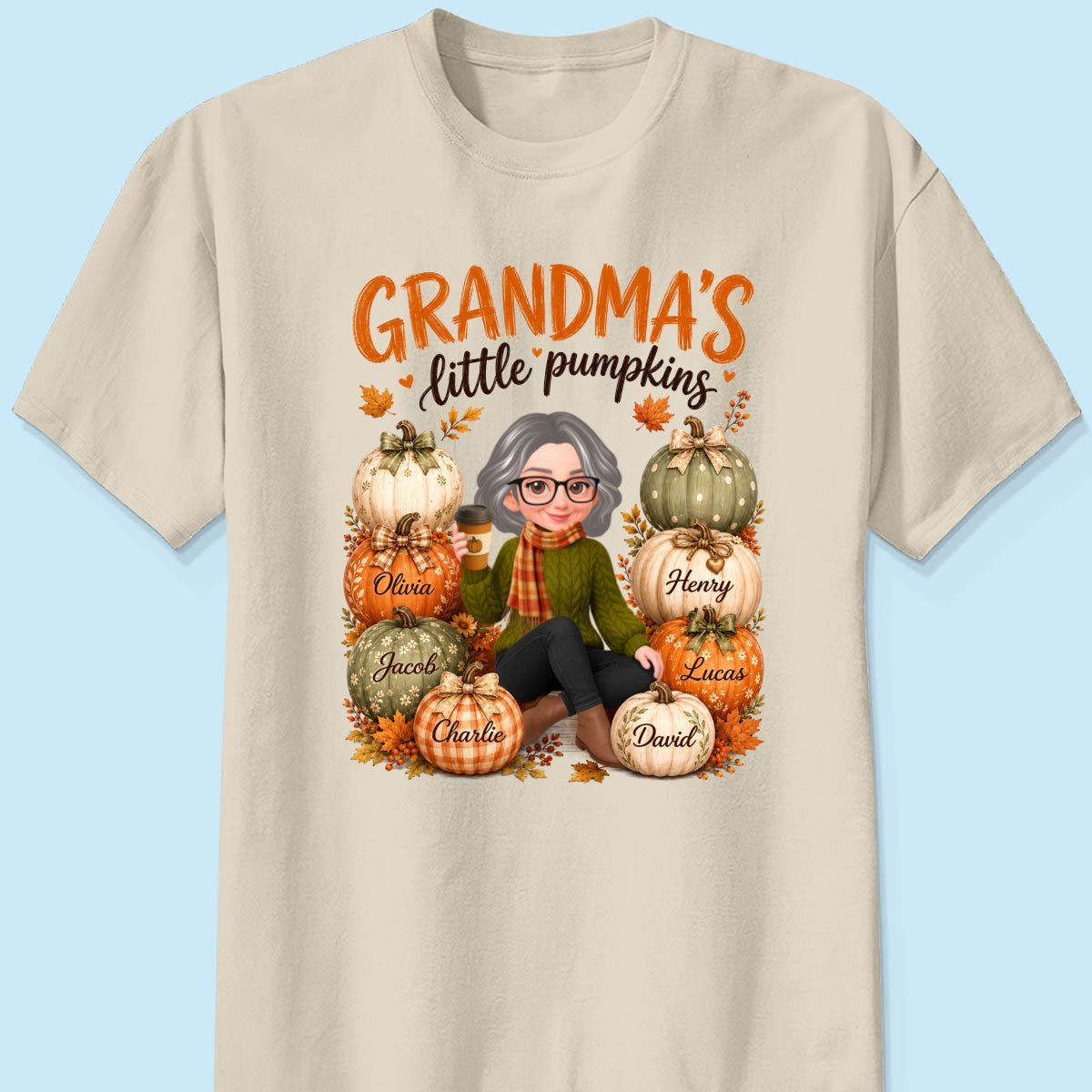 Grandma's Little Pumpkins - Personalized Shirt - Cozy Fall Tee for Grandma