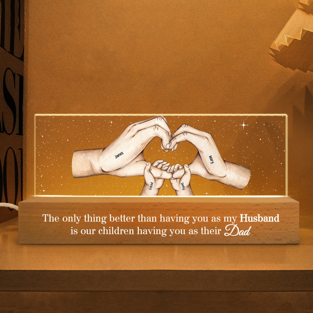 Our Children Having You As Their Dad Family Hands - Personalized Acrylic Block LED Night Light - Father's Day Gift For Husband