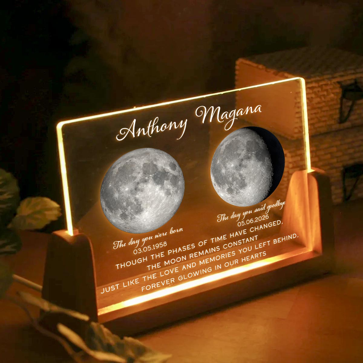 Lost Loved One Moon Phase Art Memorial - Personalized Acrylic LED Night Light - Memorial Gift, Sympathy Gift