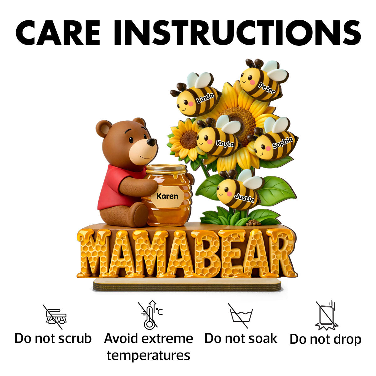 Mama Bear And Little Bees - Personalized 2-Layered Wooden Plaque - Heartfelt Gift For Mom, Grandma