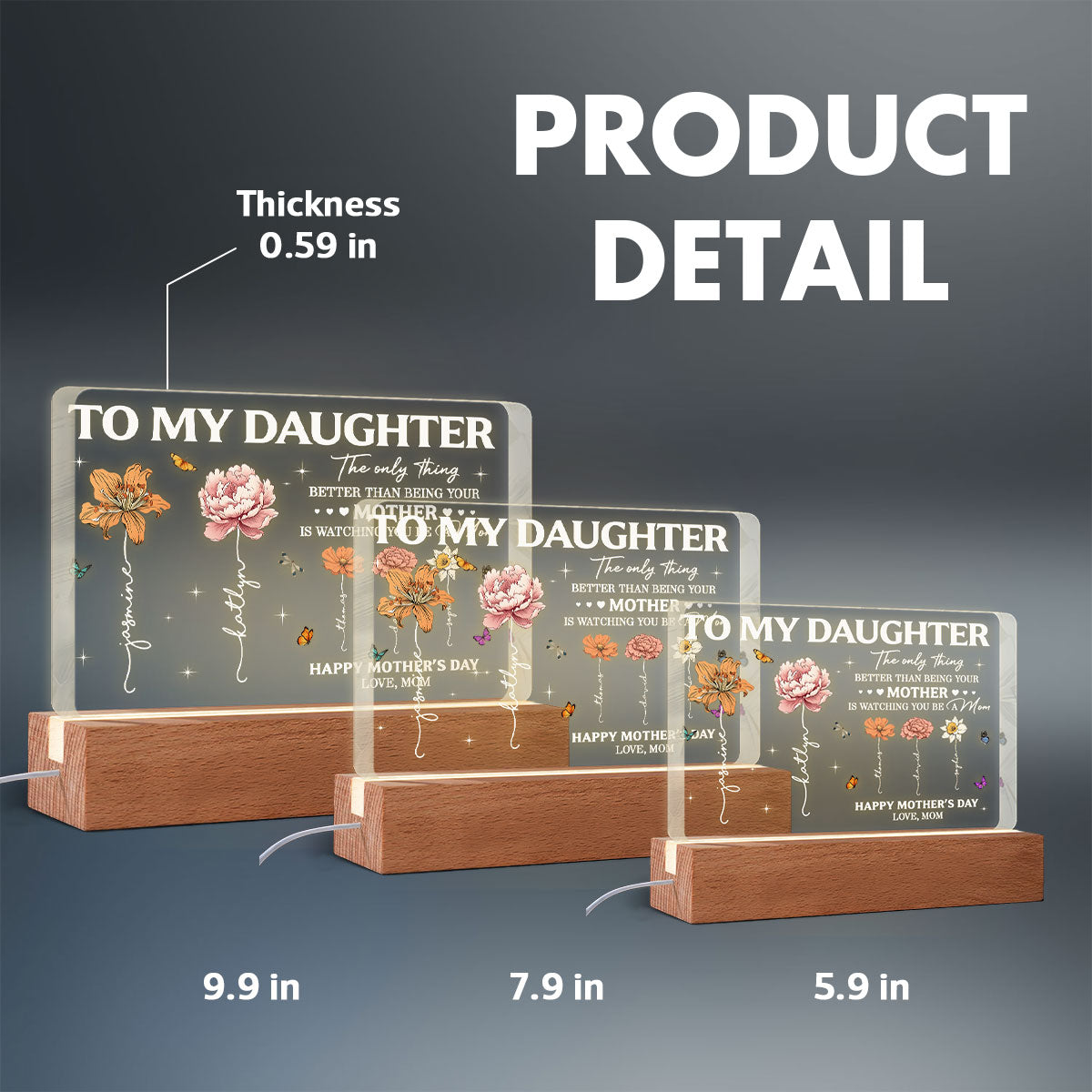 To My Daughter Mom And Daughter Custom Birth Month Flowers Kids Names - Personalized Acrylic Block LED Night Light - Mother's Day Gift For Daughter