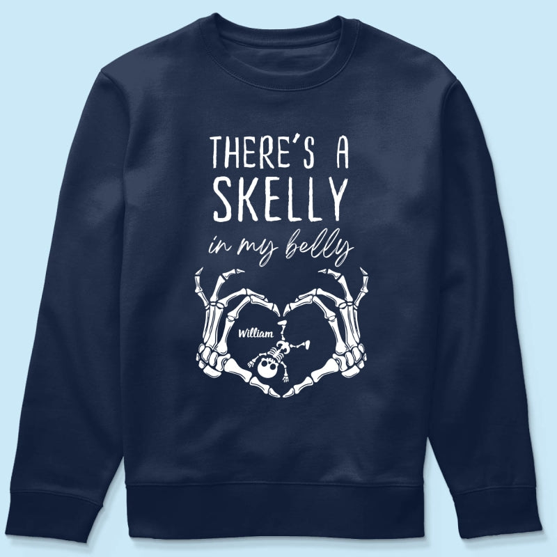 There's A Skelly In My Belly Halloween Pregnancy - Personalized Shirt - Spooky Mama Gift, Funny Pregnancy Gift