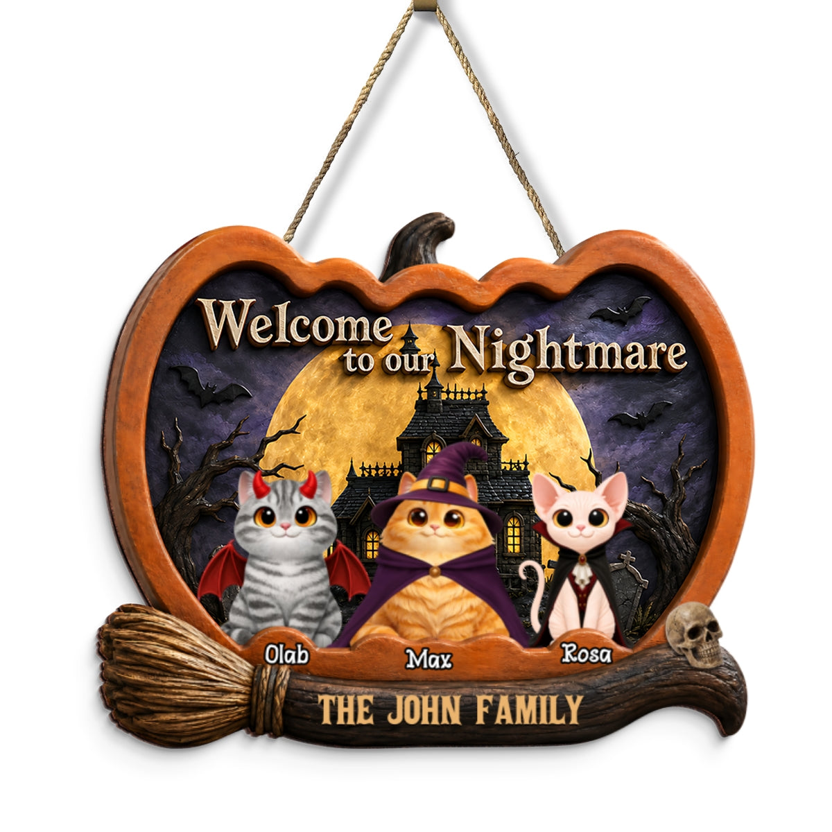 Welcome To Our Nightmare Cat Halloween - Personalized Door Sign - Halloween Decor Gift, Gift For Cat Lovers