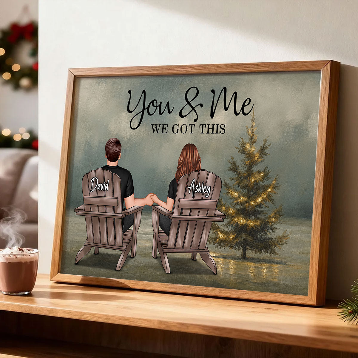 Beach Landscape Christmas Tree Eternal Love Couple - Personalized Poster - Christmas Gift for him, Gift for her