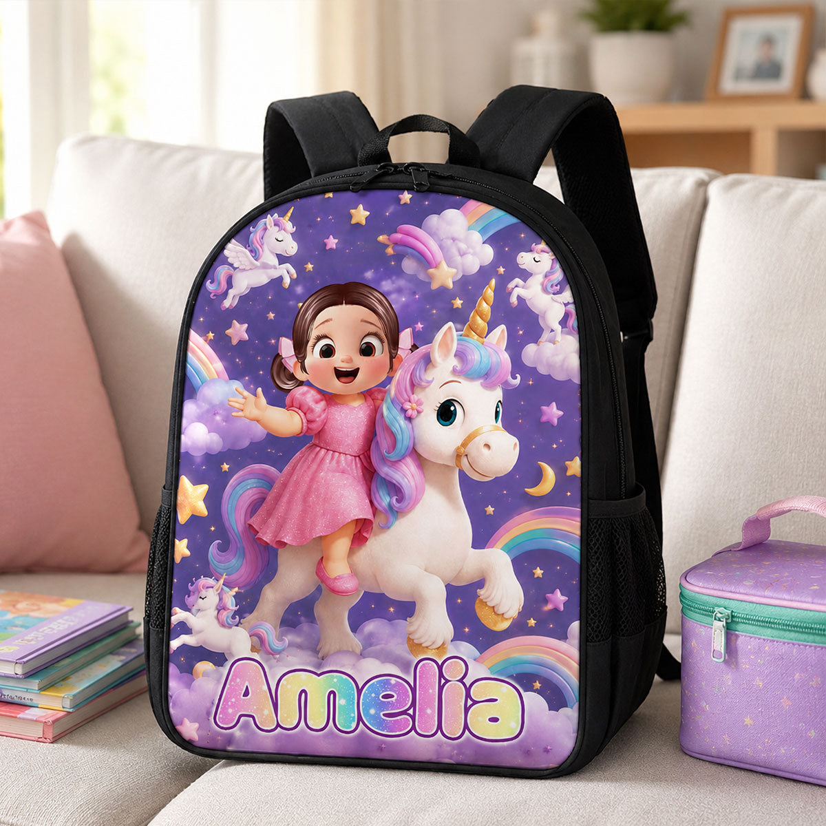 Unicorn Trendy Design for Girls - Personalized Backpack - Back to School Gift for Daughter, Granddaughter