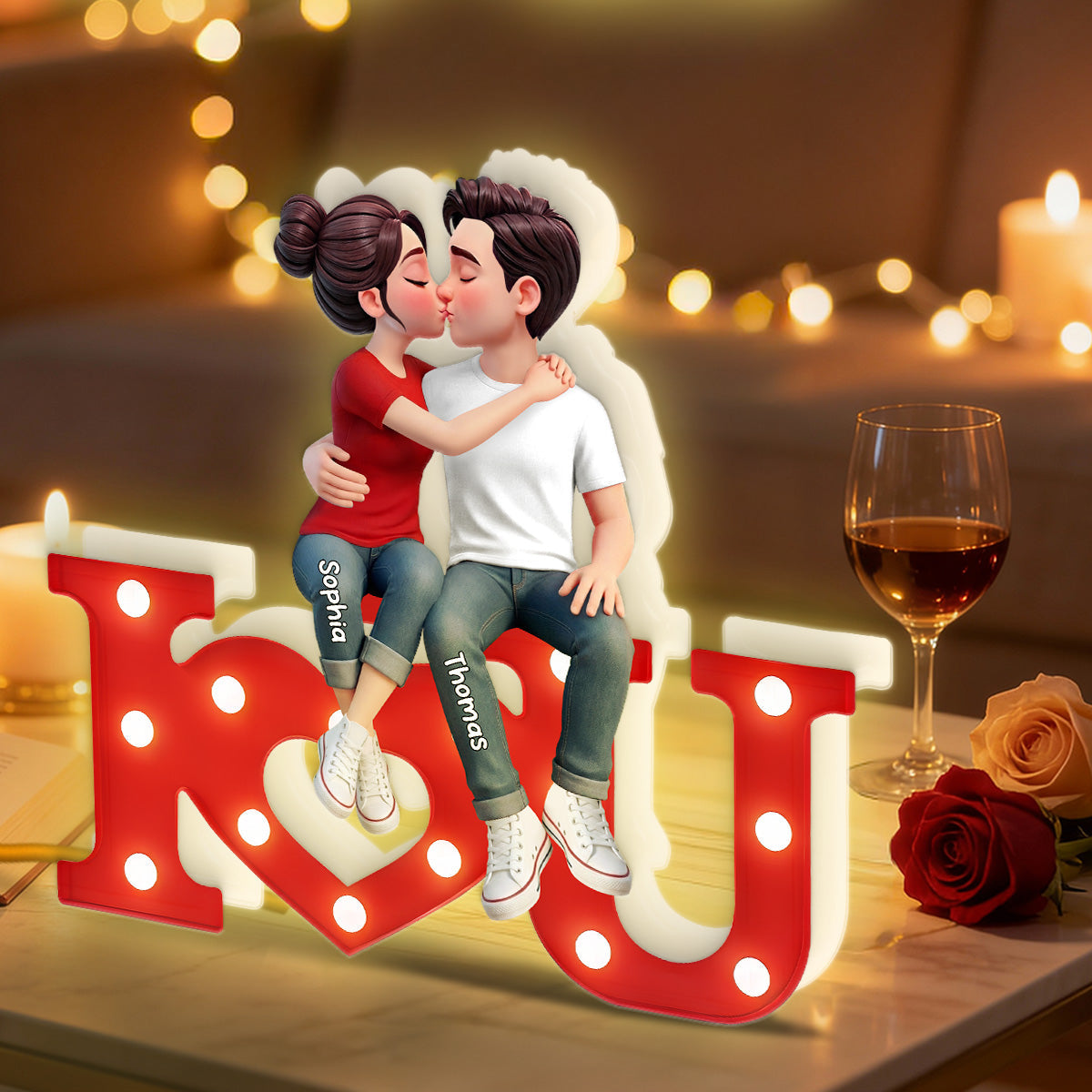 I LOVE YOU Forever Couple Sitting Kissing - Personalized Light Box - Valentine's Day Gift For Couple, For Him, For Her