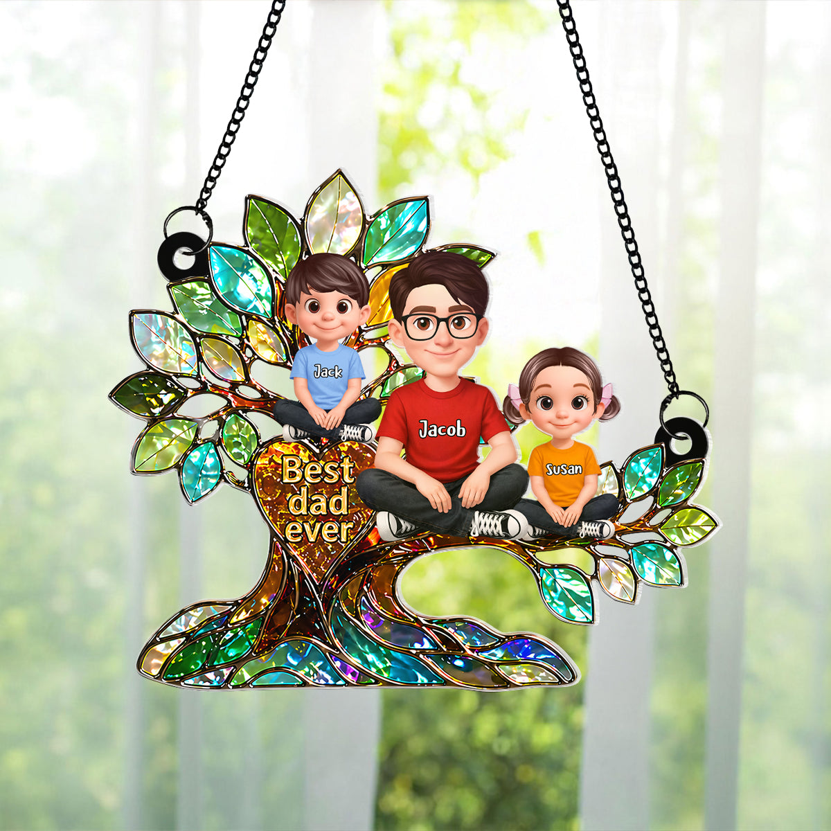 Best Dad Ever Tree of Life - Personalized Suncatcher - Father's Day Gift for Dad, Dad's Man Cave Decor