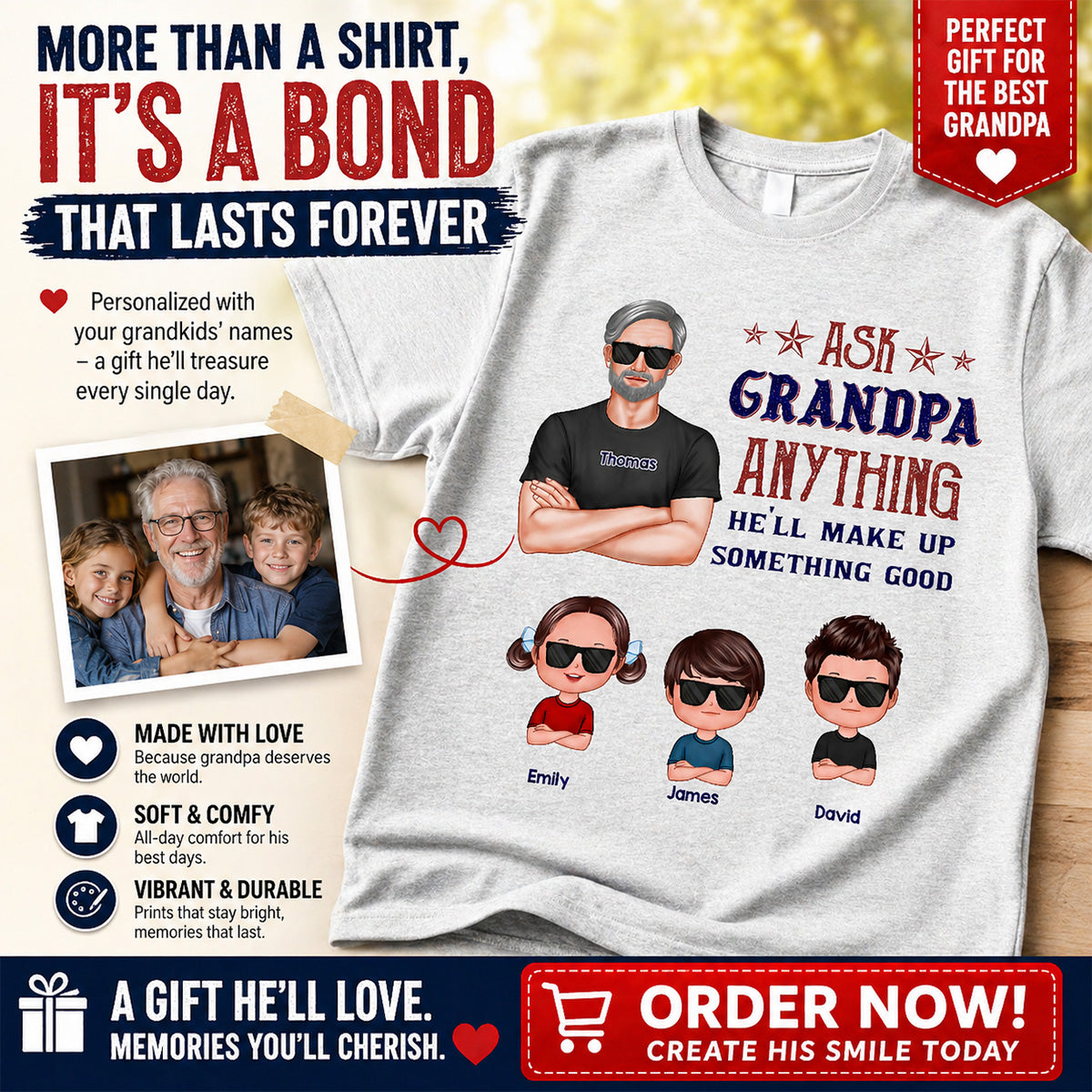 Ask Grandpa Anything - Personalized Shirt - Funny Father's Day Shirt For Husband, Dad, Grandpa