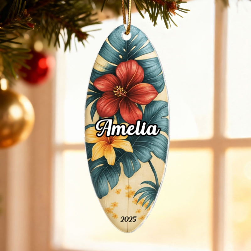 Custom Name Colorful Surfboard - Personalized Acrylic Ornament - Christmas Gift for Surfer