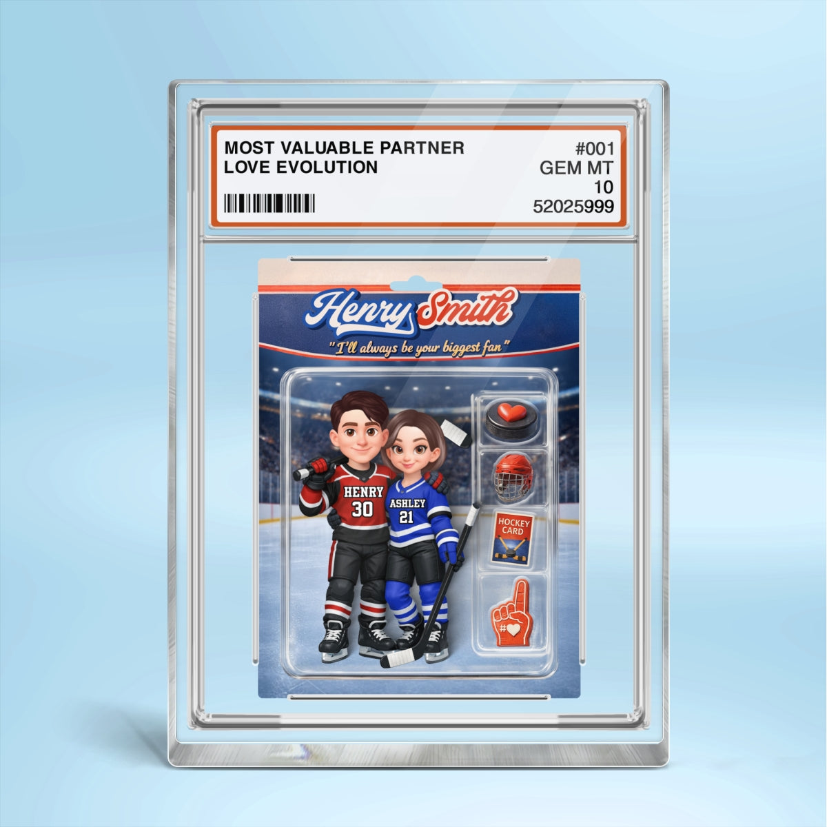 Hockey Couple I'll Always Be Your Biggest Fan Trading Card Style - Personalized Acrylic Block Plaque - Sentimental Gift for Him, Unique Collectible Item
