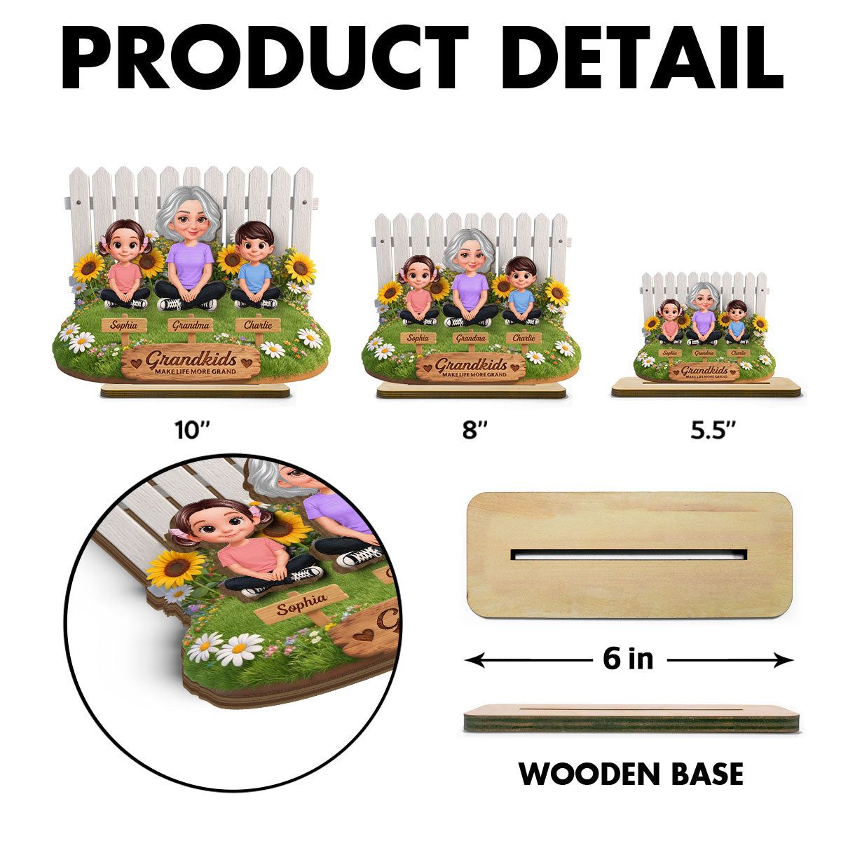 Together by the Fence Grandma Grandkids - Personalized 2-Layered Wooden Plaque - Gift For Grandma