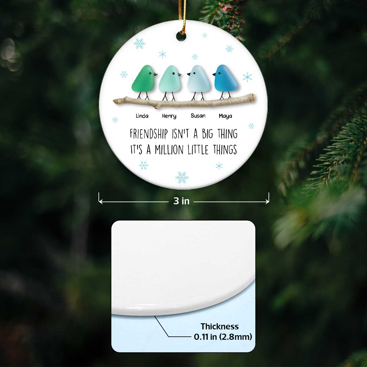 Friendship Sea Glass Pattern Birds - Personalized Ceramic Ornament - Unique Christmas Gift for Best Friends