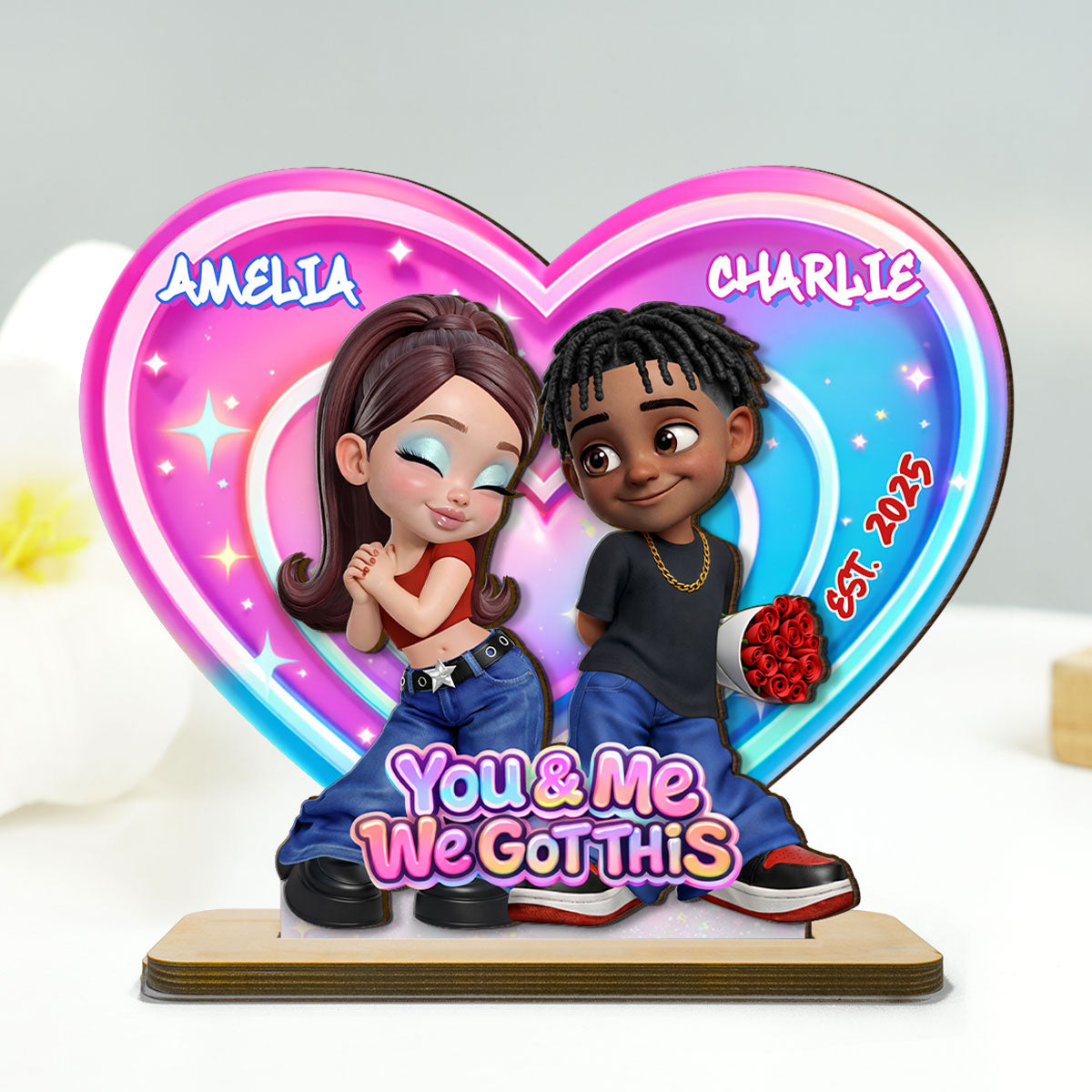 Eternal Love Y2K Couple Aura Heart Aesthetic - Personalized 2-Layered Wooden Plaque - Unique Valentine's Day Gift For Him, Gift For Her