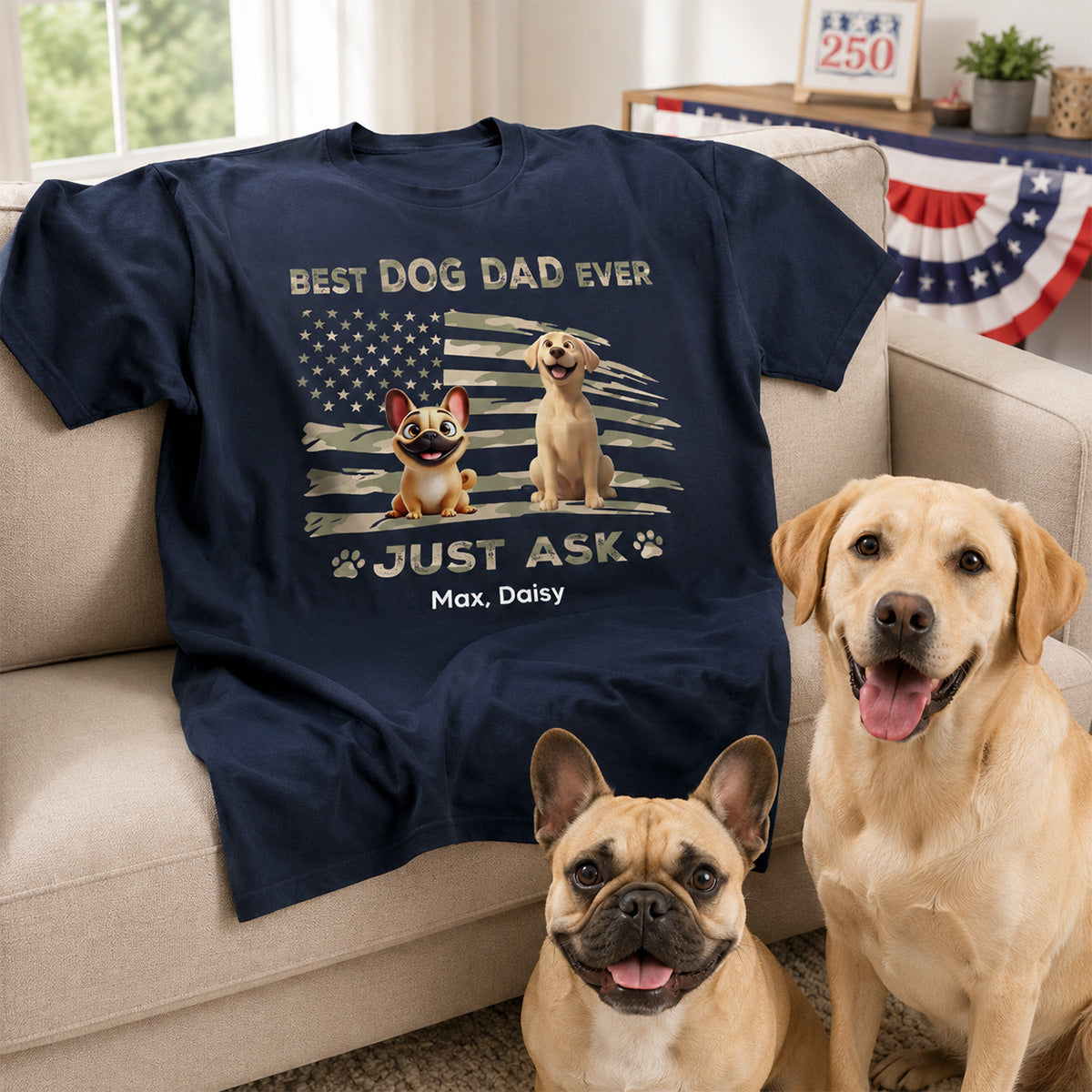 Best Dog Dad Ever Nation Flag - Personalized Shirt - Father's Day Gift For Dog Dad, Patriotic 4th Of July Gift, USA 250th Anniversary