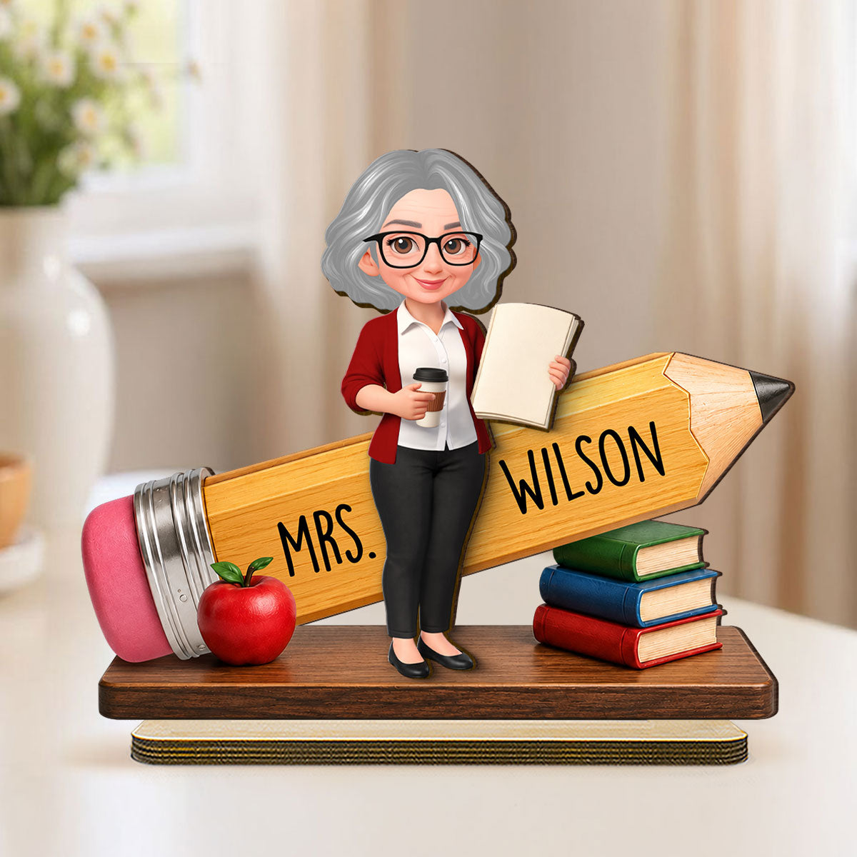 Trending Teacher Pencil - Personalized 2-Layered Wooden Plaque - Back To School Gift For Teacher, Office Decor