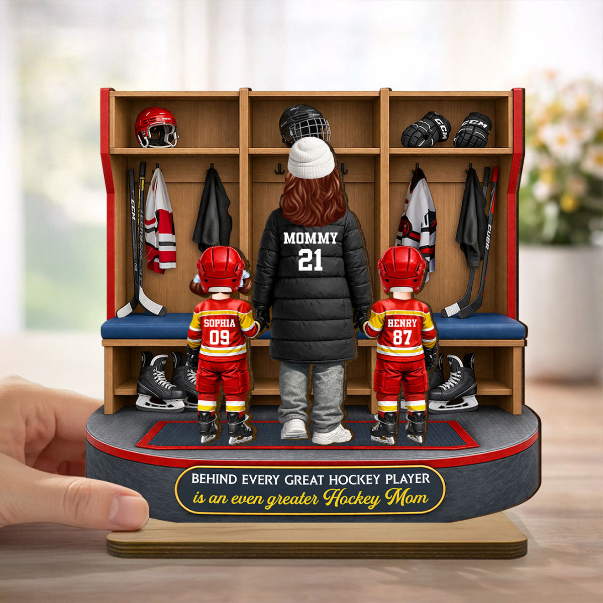 Hockey Mom And Kids Locker Room - Personalized 2-Layered Wooden Plaque - Mother's Day Gift For Hockey Mom, Gift For Wife
