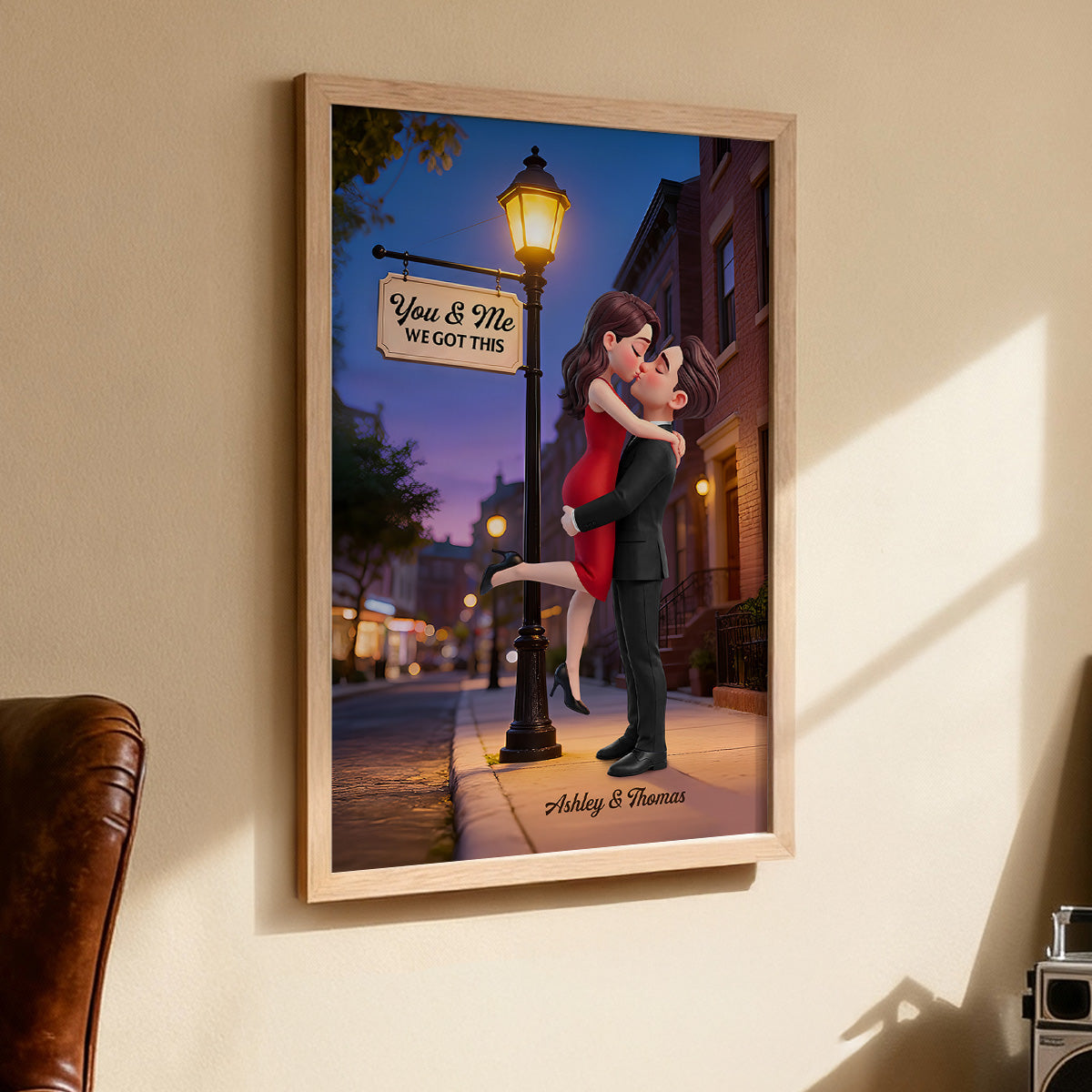 Eternal Love Couple Hugging Kissing Under Street Lamp Post - Personalized Poster - Valentine's Day Gift For Couple