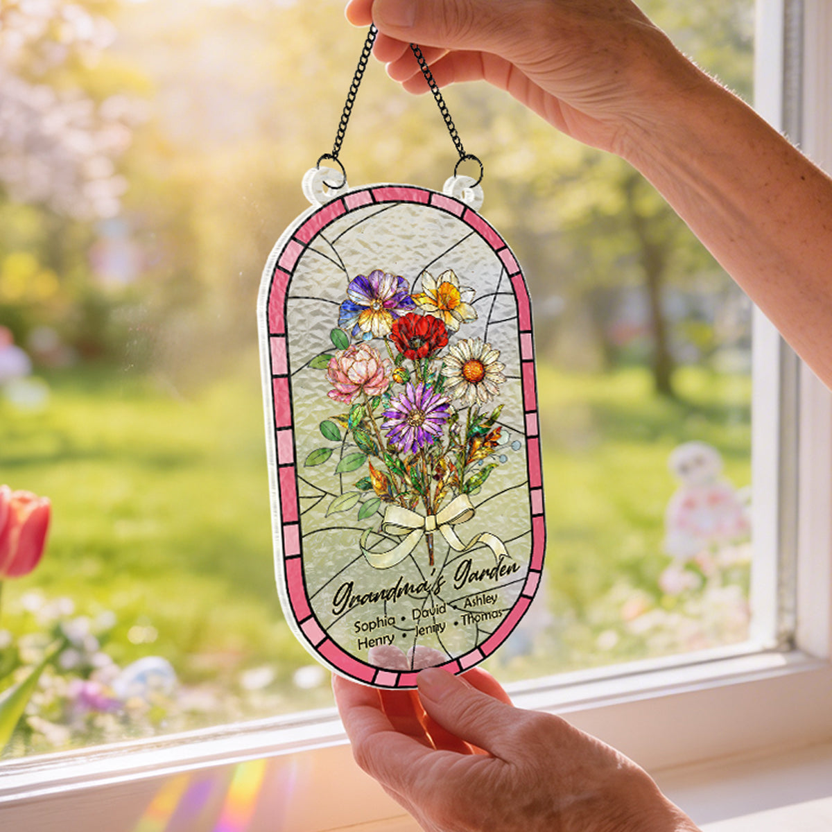 Custom Family Birth Flowers Grandma's Garden - Personalized Suncatcher - Heartfelt Mother's Day Gift for Grandma, Mom, Wife