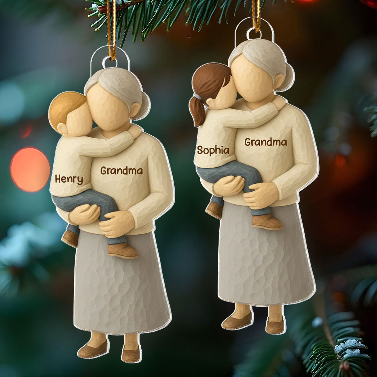 Grandma Hugging Grandkid - Personalized Acrylic Ornament - Heartwarming Christmas Gift for Grandma