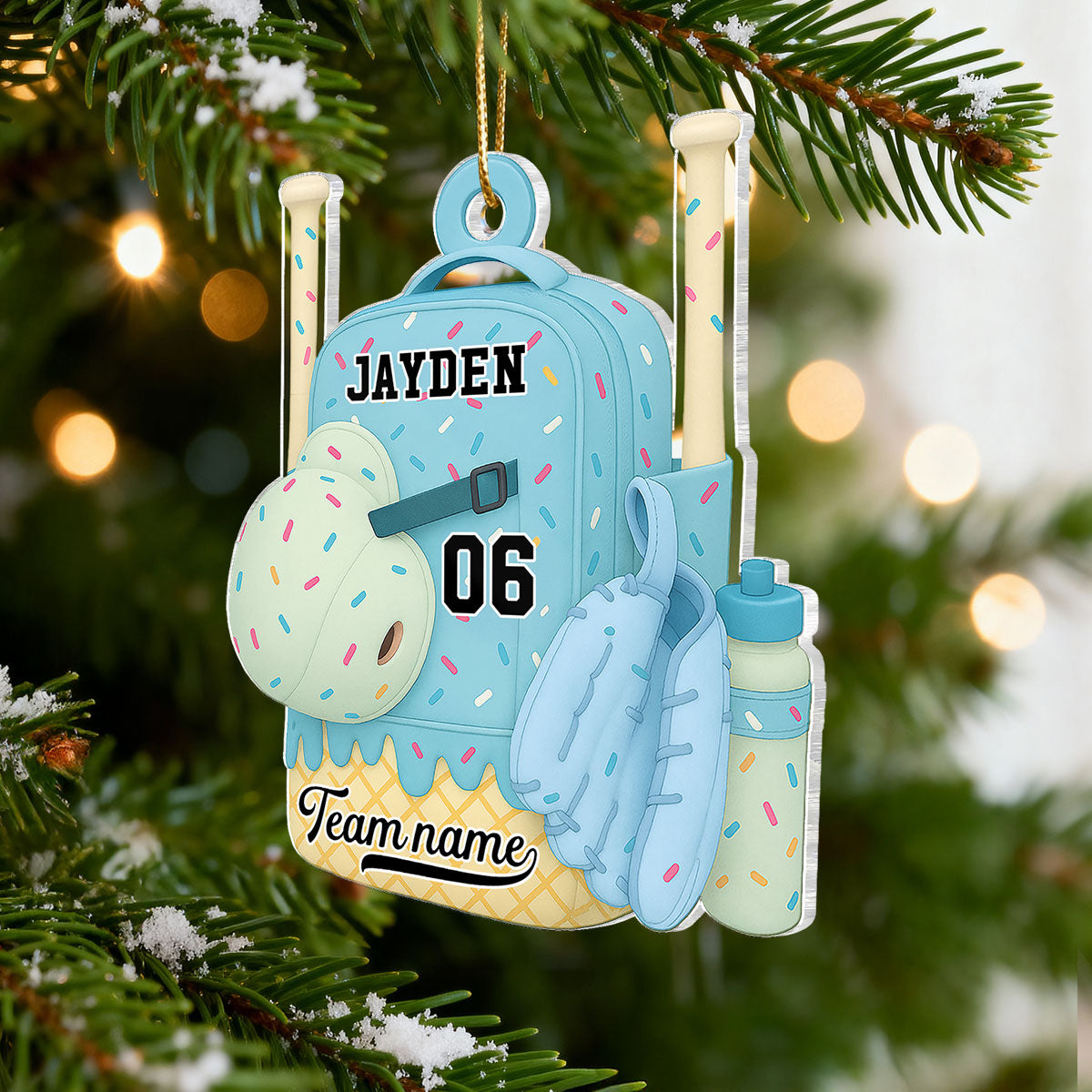 3D Effect Ice Cream Drip Sprinkles Baseball Softball Bag Backpack - Personalized Acrylic Ornament - Gift For Kids, Granddaughter, Grandson, Daughter, Son