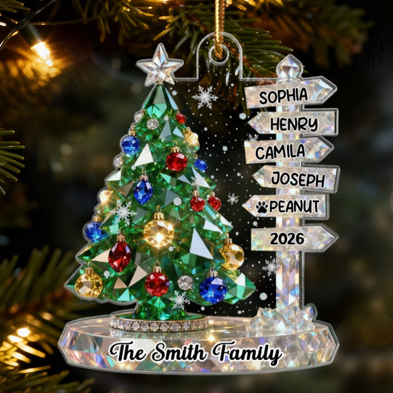 3D Crystal Effect Family Christmas Tree Sign Posts - Personalized Acrylic Ornament - Gift For Family
