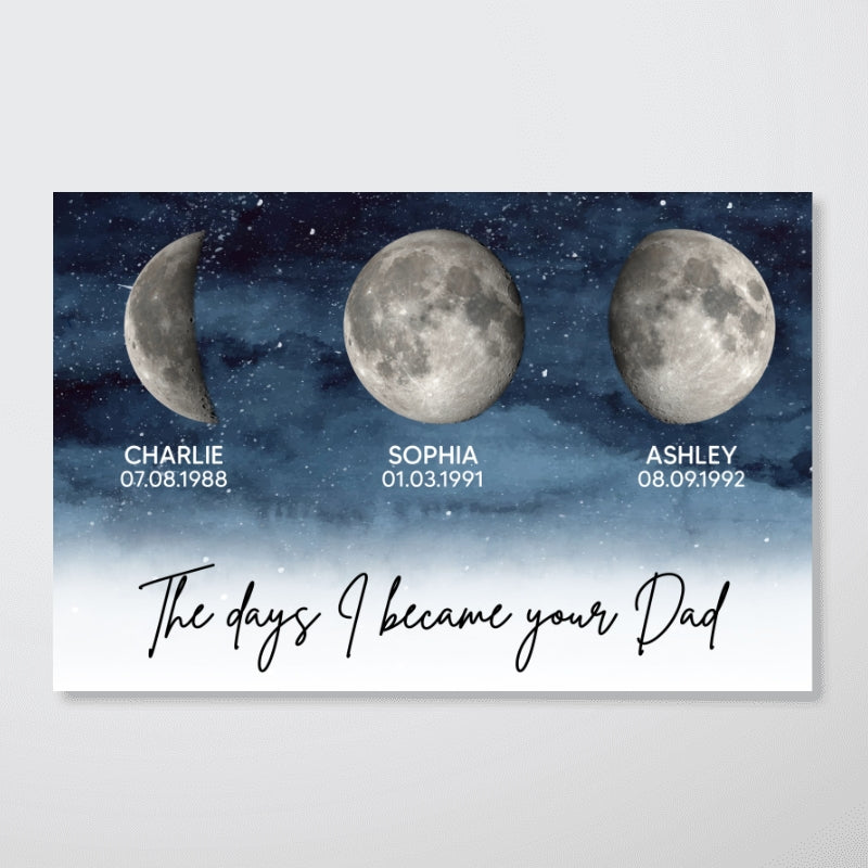 The Days I Became Your Dad Custom Children Birthdate Moon Phase - Personalized Poster - Heartfelt Father's Day For Dad