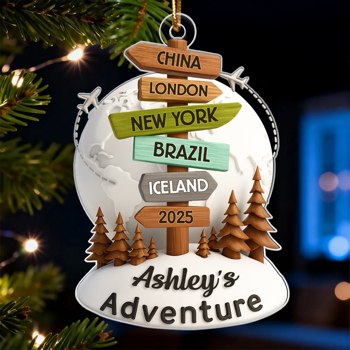 Traveling Destination Sign Post - Personalized Acrylic Ornament - Christmas Gift for Travelers