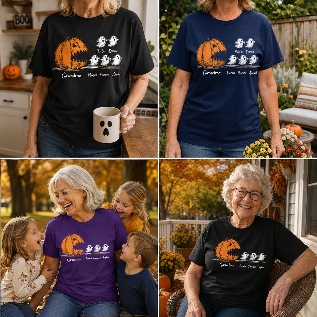 Grandma Pumpkin Chasing Kids Ghosts - Personalized Shirt - Halloween Shirt