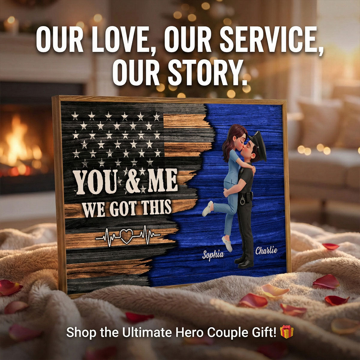 Proud Hero Couple Half Nation Flag - Personalized Poster - Valentine's Day Gift For Couple, For Him, For Her, Nurse, Police, Firefighter, Army