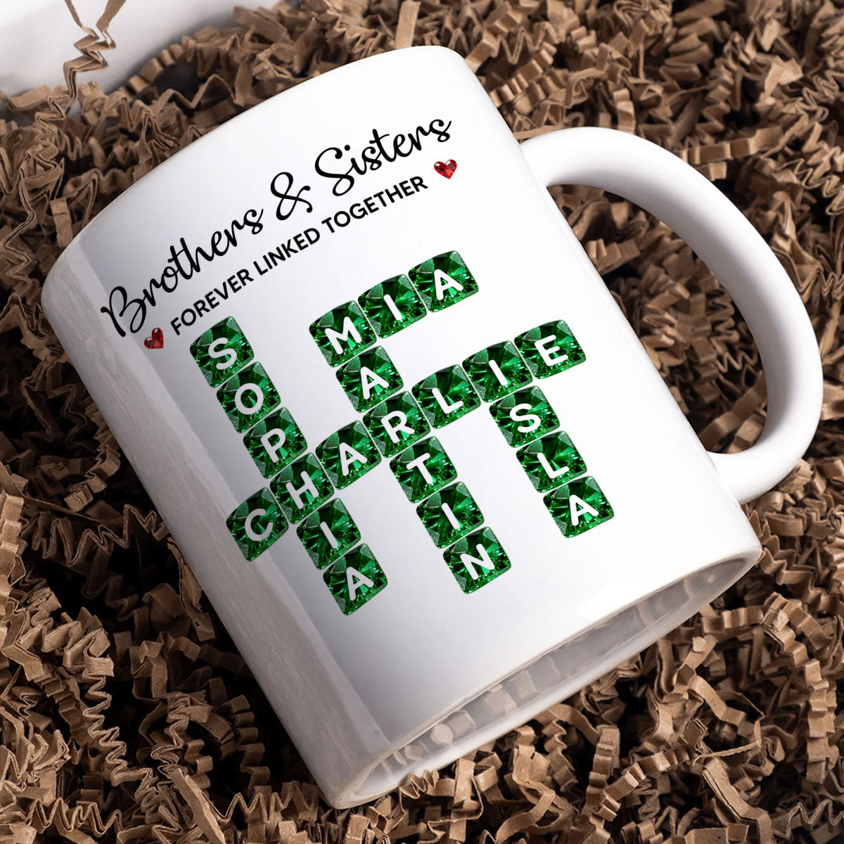 Brothers Sisters Forever Linked Together 3D Crystal Crossword - Personalized Mug - Sentimental Gift for for Loved Ones