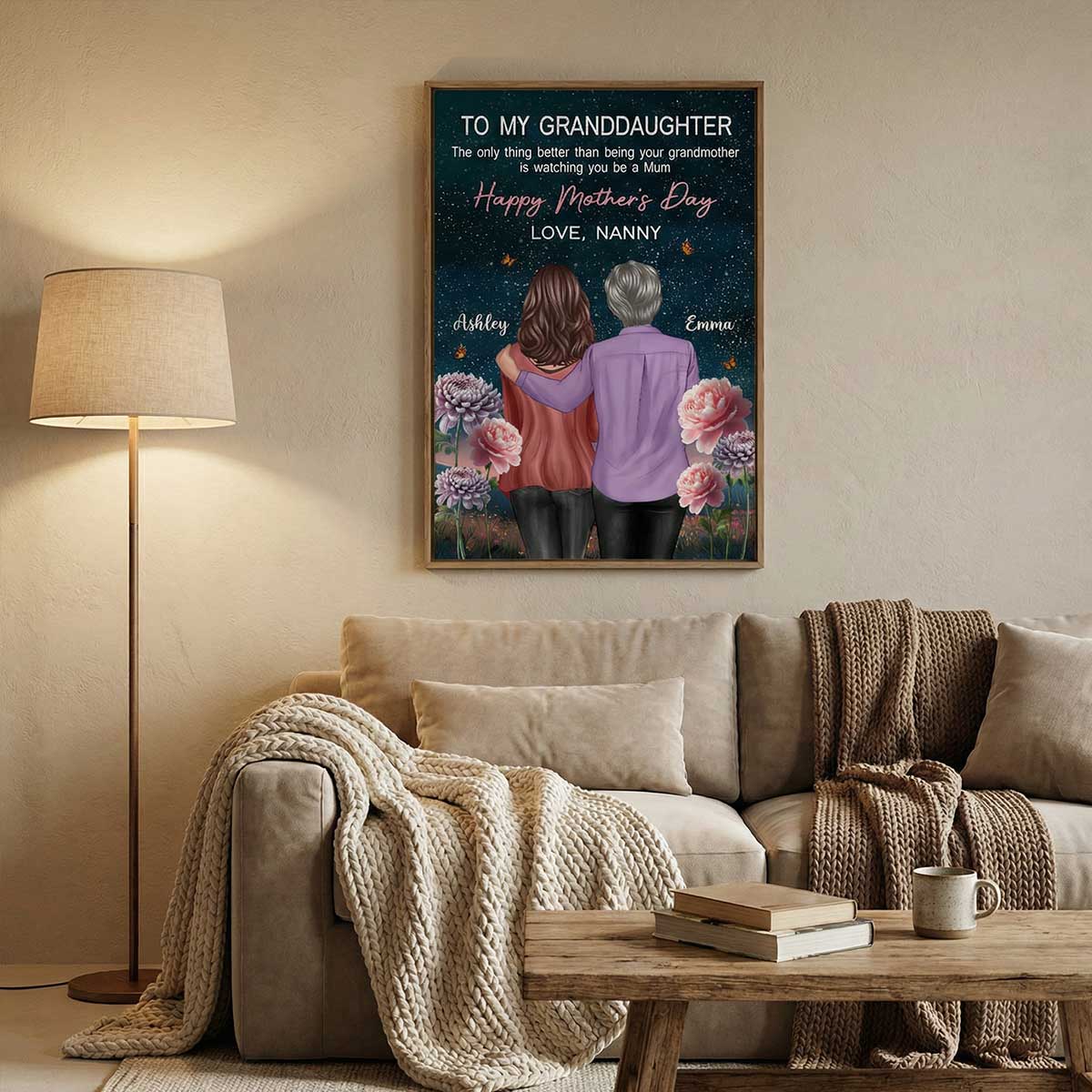 To My Granddaughter From Nanny Birth Month Flower Beautiful Hill At Night - Personalised Poster - Mother's Day Gift