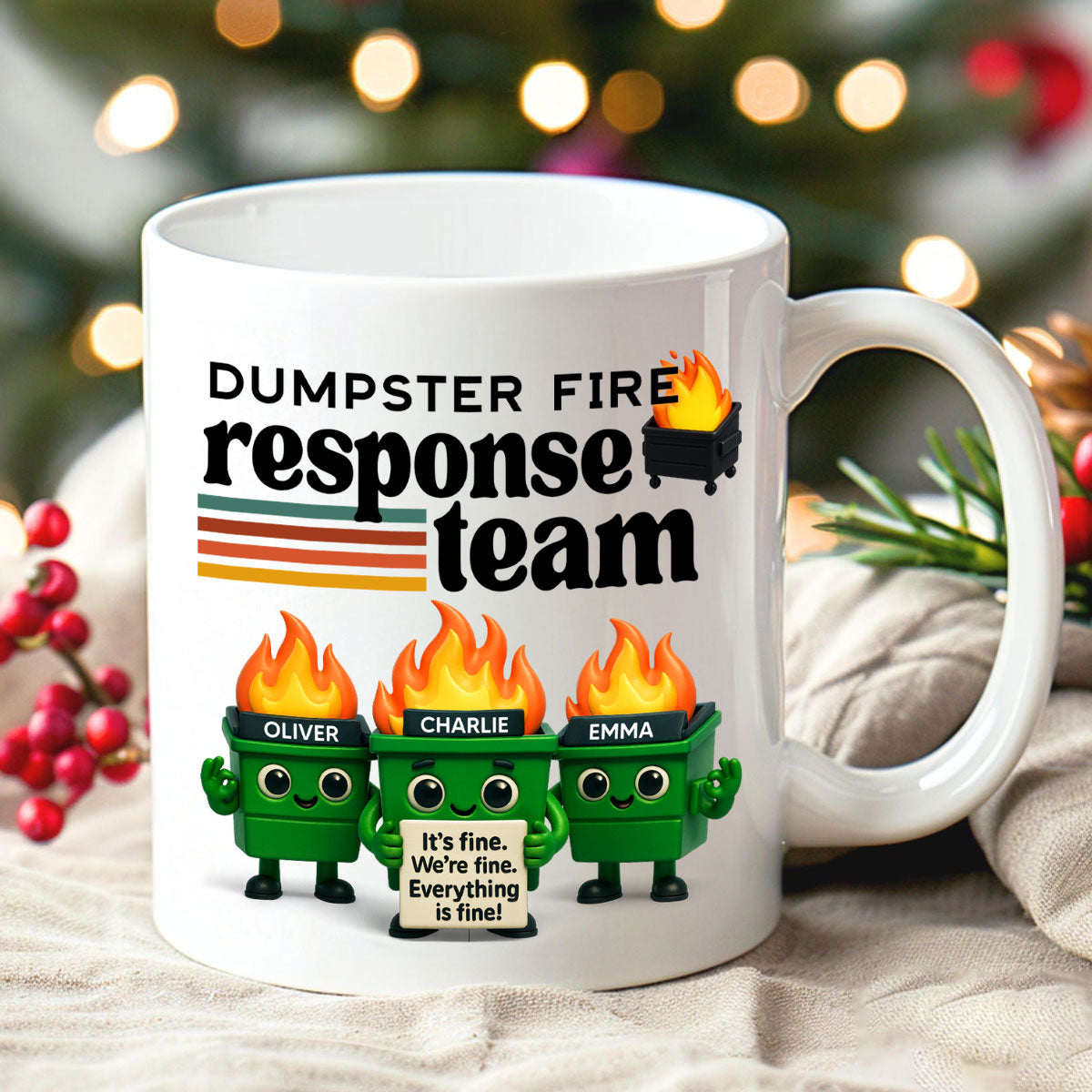 Dumpster Fire Response Team - Personalized Mug - Funny Christmas Gift, White Elephant Gift for Coworkers, Boss