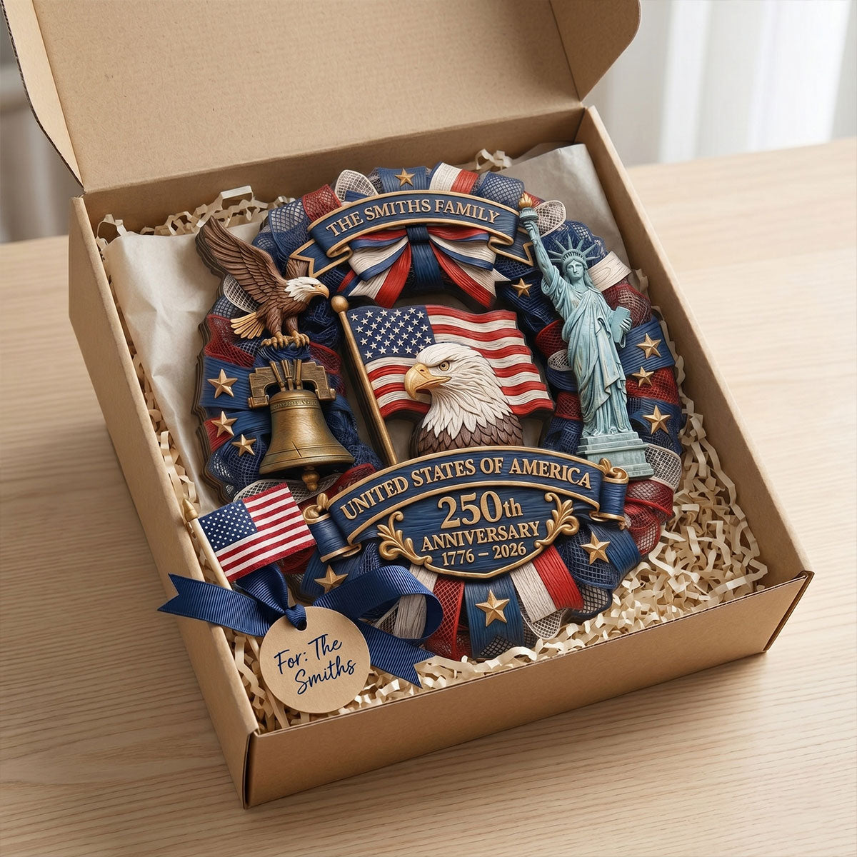 1776-2026 Eagle Liberty Bell 2D Printed - Personalized Wooden Plaque - United States 250th Anniversary USA Patriotic Home Decor