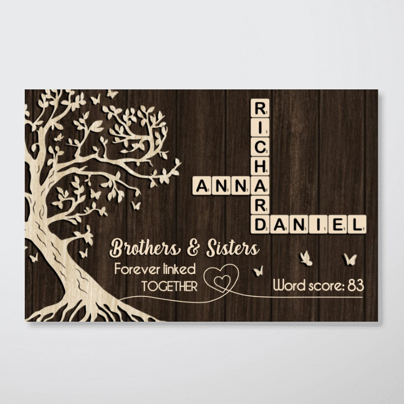 Brothers and Sisters Forever Linked Together Crossword Wall Art - Personalized Poster - Sentimental Gift for Siblings