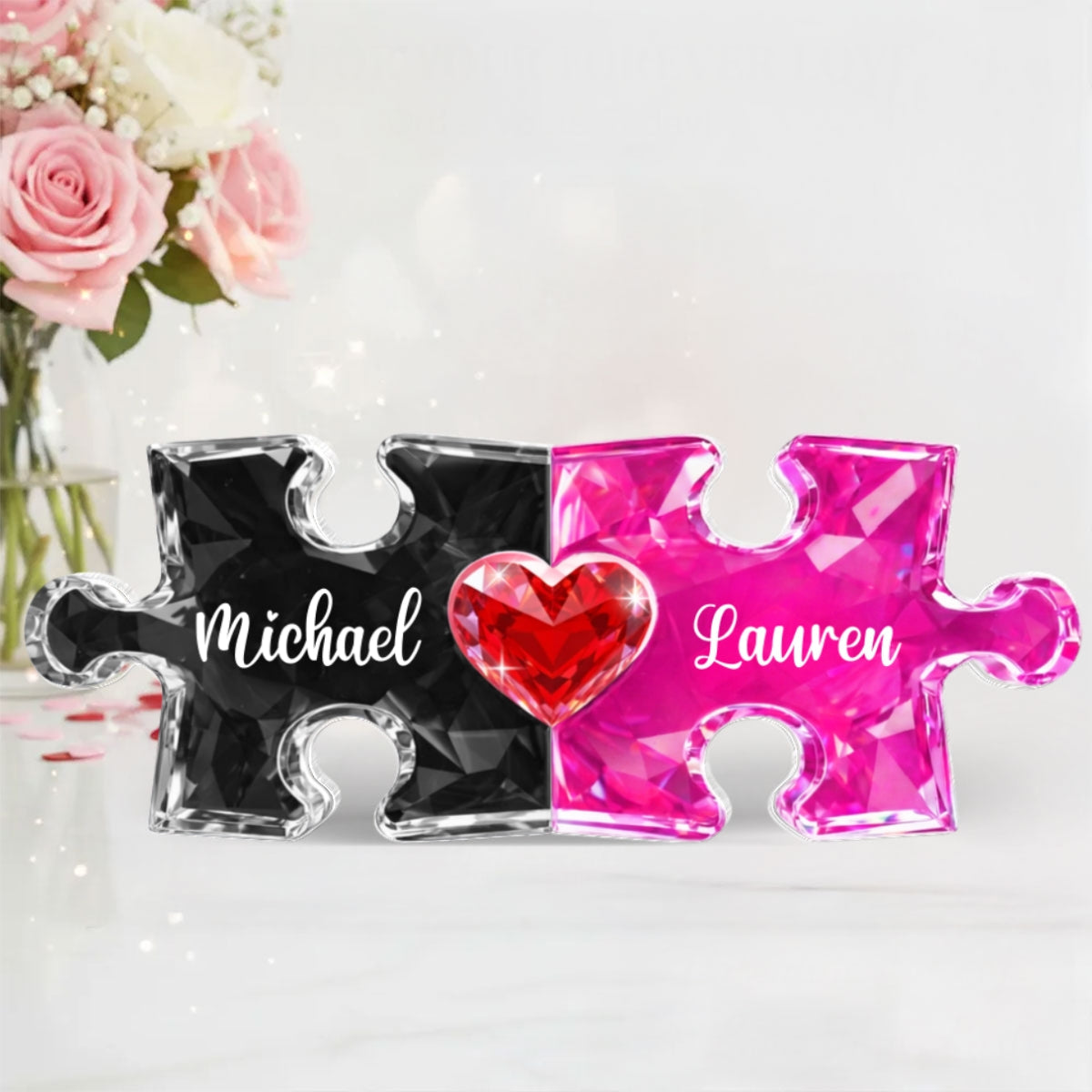 Couple Puzzles Name Sign for Valentines - Personalized Acrylic Block Plaque - Sentimental Gift for Him, for Her