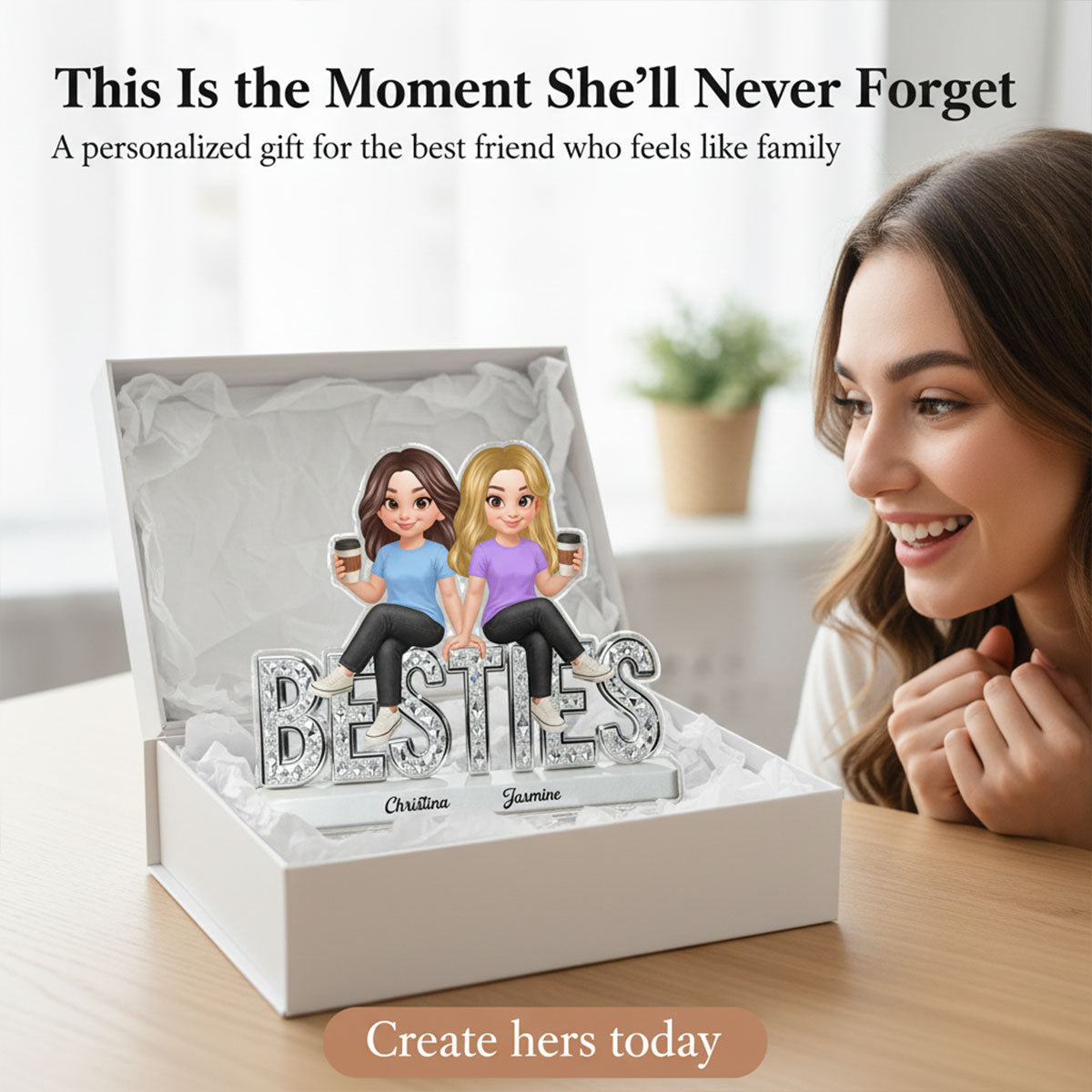 Beautiful Besties Forever - Personalized Acrylic Block Plaque - Gift For Best Friends