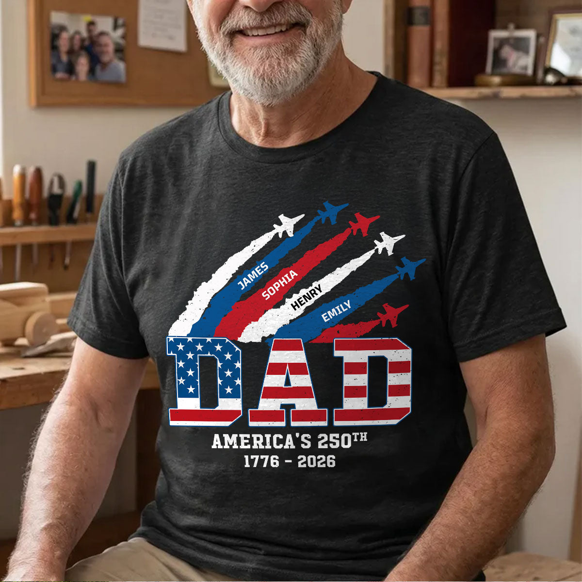 Proud Dad Nation Flag American 250th Anniversary - Personalized Shirt - Cool Father's Day Gift For Dad