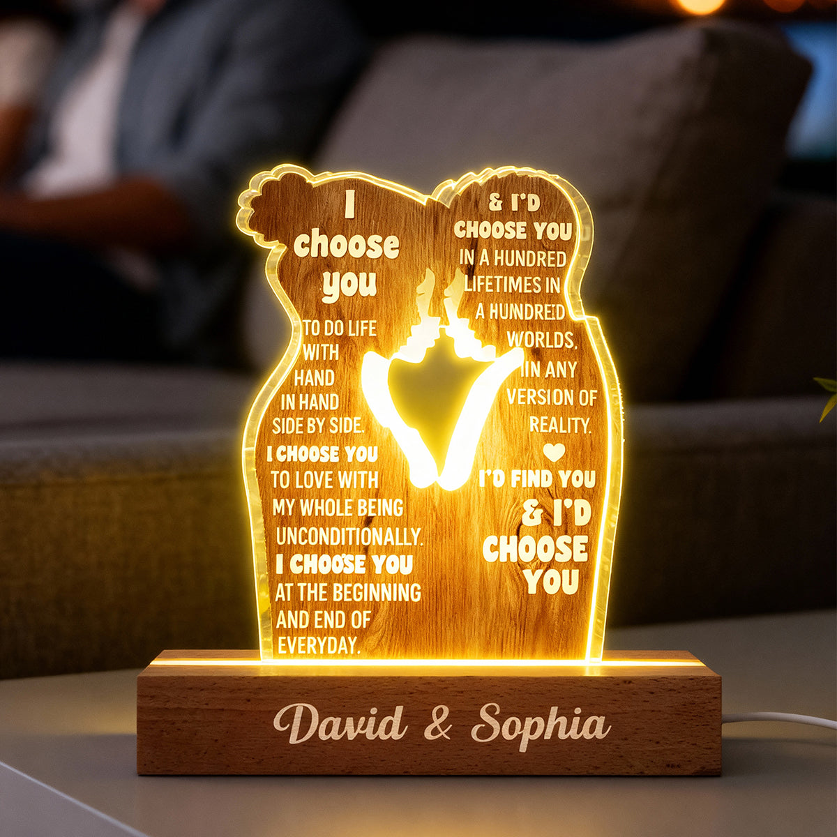 I Choose You to Do Life with - Personalized Acrylic Block LED Night Light - Sentimental Wedding Anniversary Gift, Valentine's Day Gift for Him, for Her