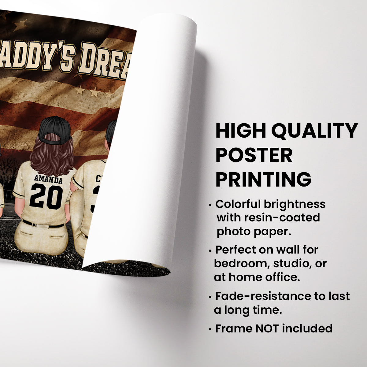 Daddy's Dream Team Baseball Nation Flag Family Sitting - Personalized Poster - Father's Day Gift for Dad, Husband