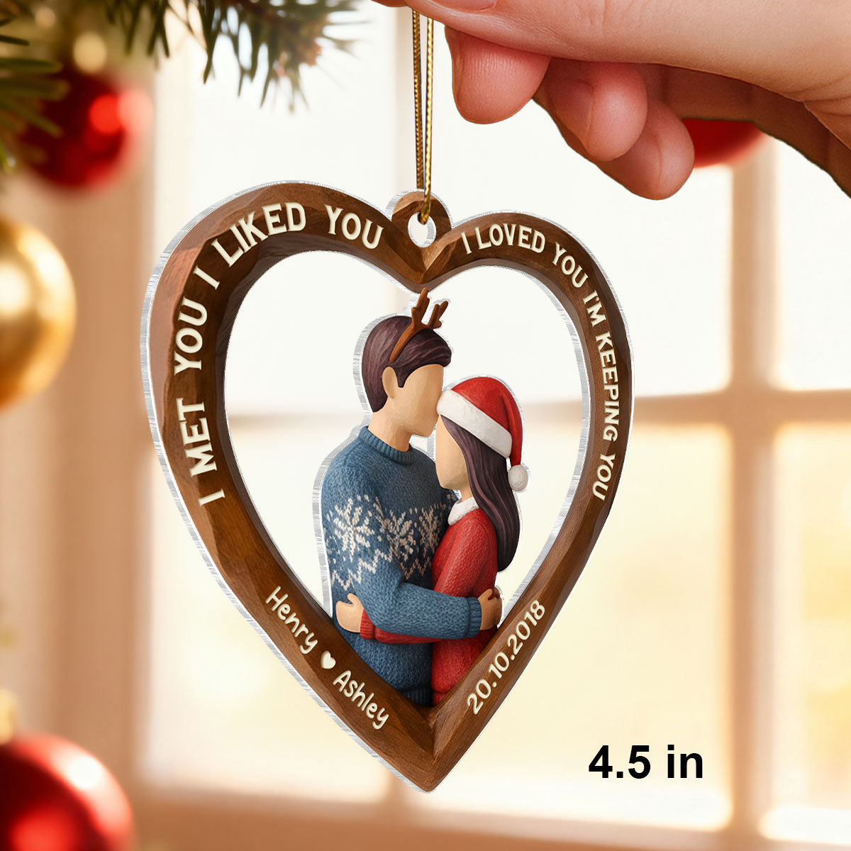 3D Effect Wooden Couple All I Want for Christmas is You - Personalized Acrylic Ornament - Christmas Gift for Couples
