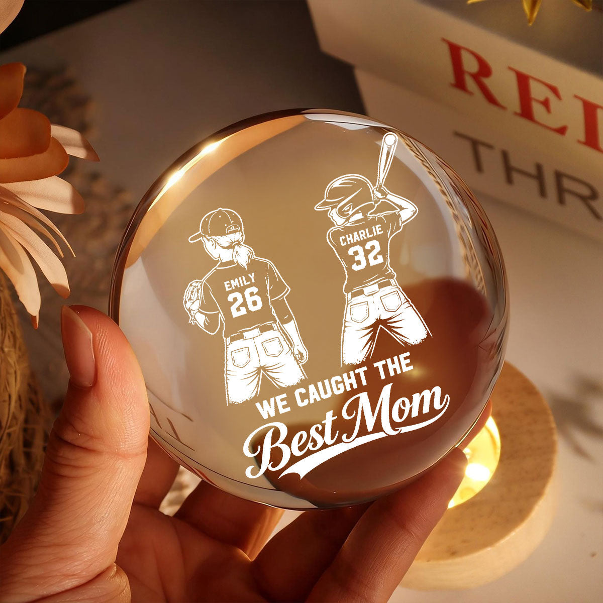 Baseball Players We Caught The Best Mom - Personalized Crystal Ball LED Night Light - Mother's Day Gift For Baseball Mom, Wife