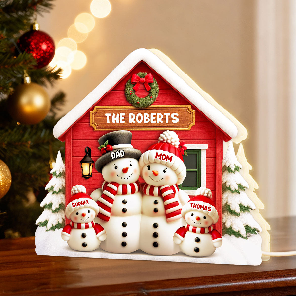3D Effect Snowman at Grandparents' House Farm House - Personalized Light Box - Christmas Decor For Grandma, Grandpa, Family