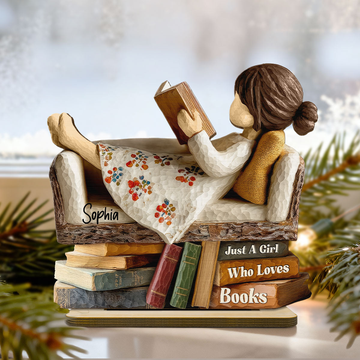 Man Woman Book Lover Reading Book On Sofa 3D Effect - Personalized Wooden Plaque