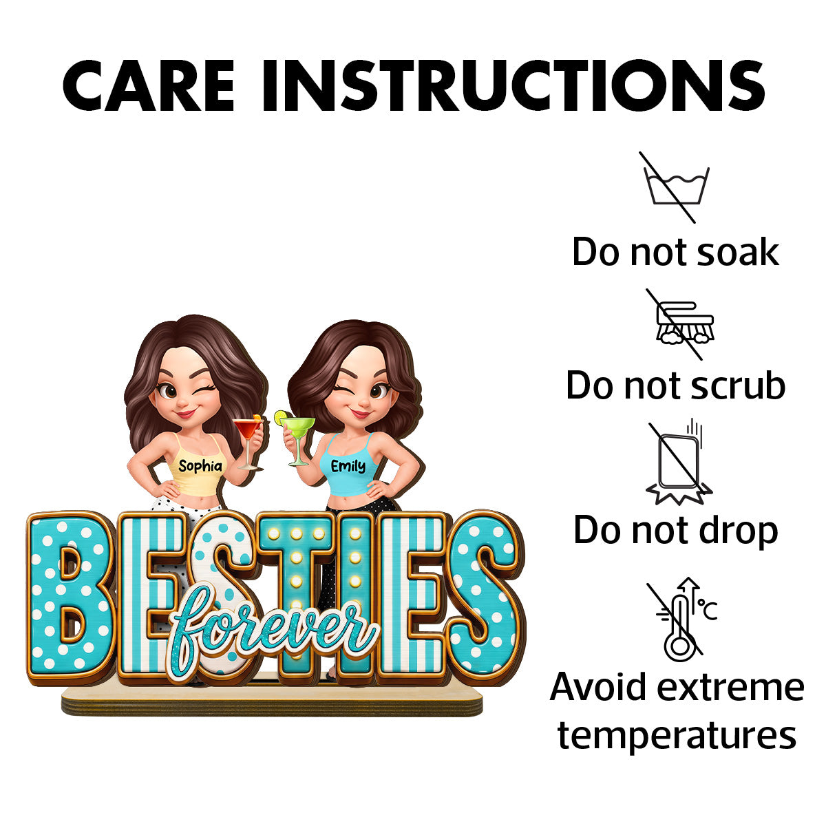 Besties Forever Trendy Girls - Personalized Wooden Plaque